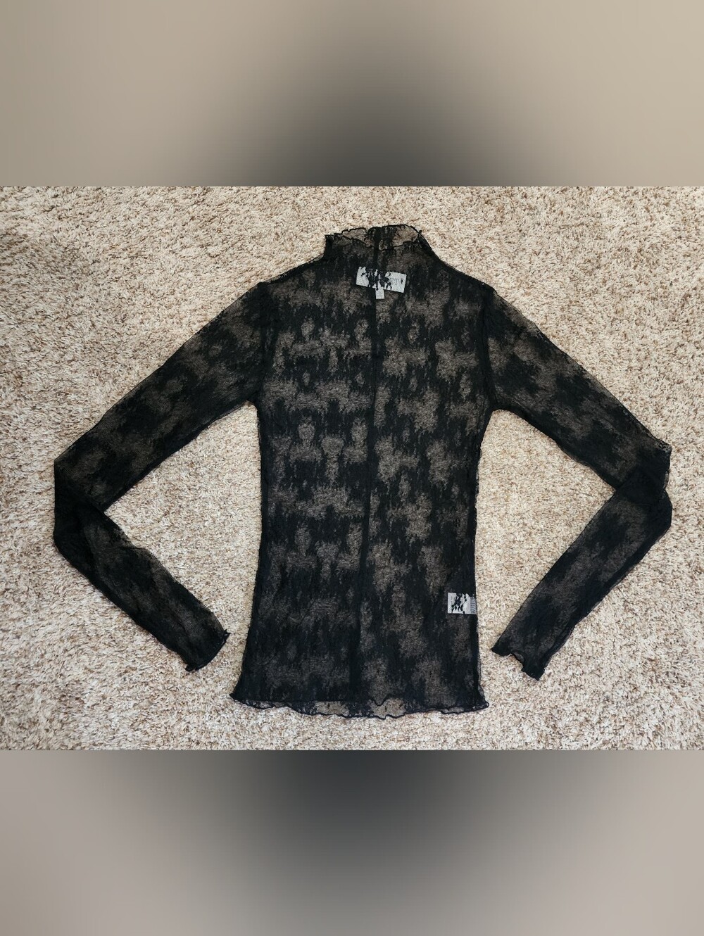 Vereret Sheer Long Sleeve Mock Neck Top in Black Small